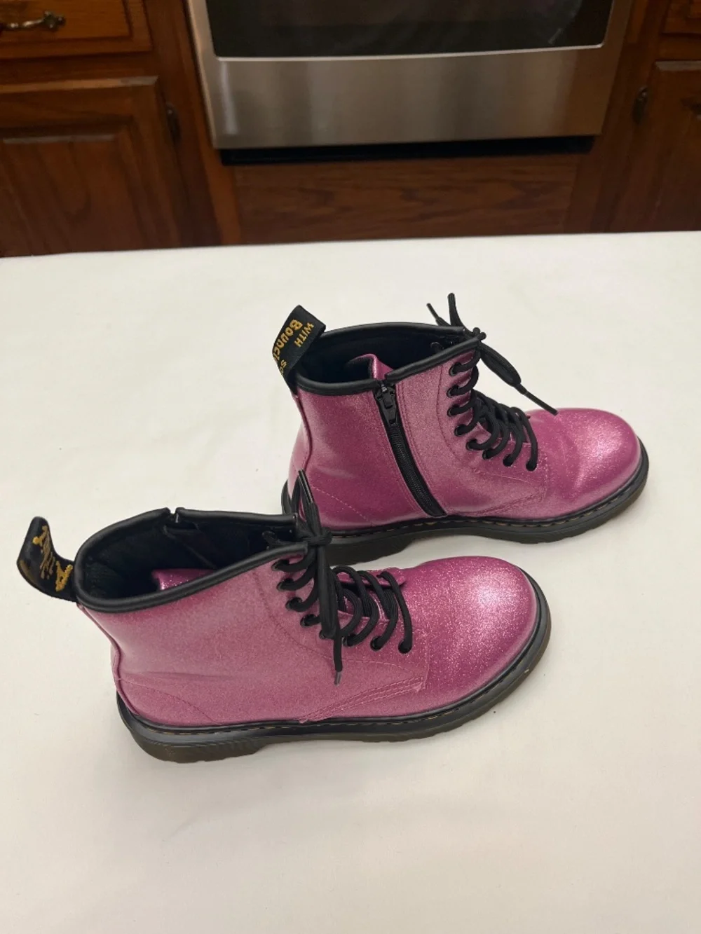 NWOT Dr. Martens Girls Sz. 4 Purple/Dark Pink Sparkle Boots. Style 1460.